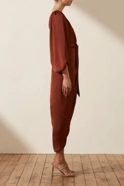 Shona Joy DRESSES LUXE TIE FRONT ONE SHOULDER DRESS - SANGRIA