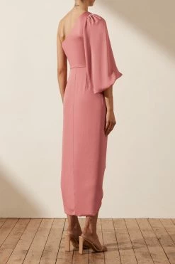 Shona Joy LUXE TIE FRONT ONE SHOULDER DRESS - ROSE DRESSES