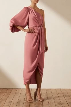Shona Joy LUXE TIE FRONT ONE SHOULDER DRESS - ROSE DRESSES