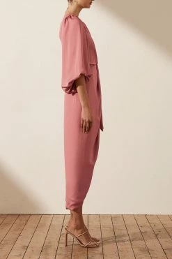 Shona Joy LUXE TIE FRONT ONE SHOULDER DRESS - ROSE DRESSES