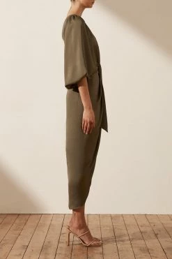 Shona Joy LUXE TIE FRONT ONE SHOULDER DRESS - PINE DRESSES