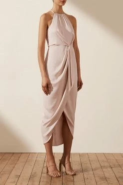 Shona Joy LUXE TIE FRONT SLEEVELESS MIDI DRESS - PORCELAIN