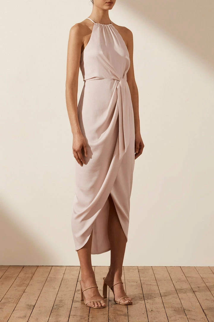 Shona Joy LUXE TIE FRONT SLEEVELESS MIDI DRESS - PORCELAIN