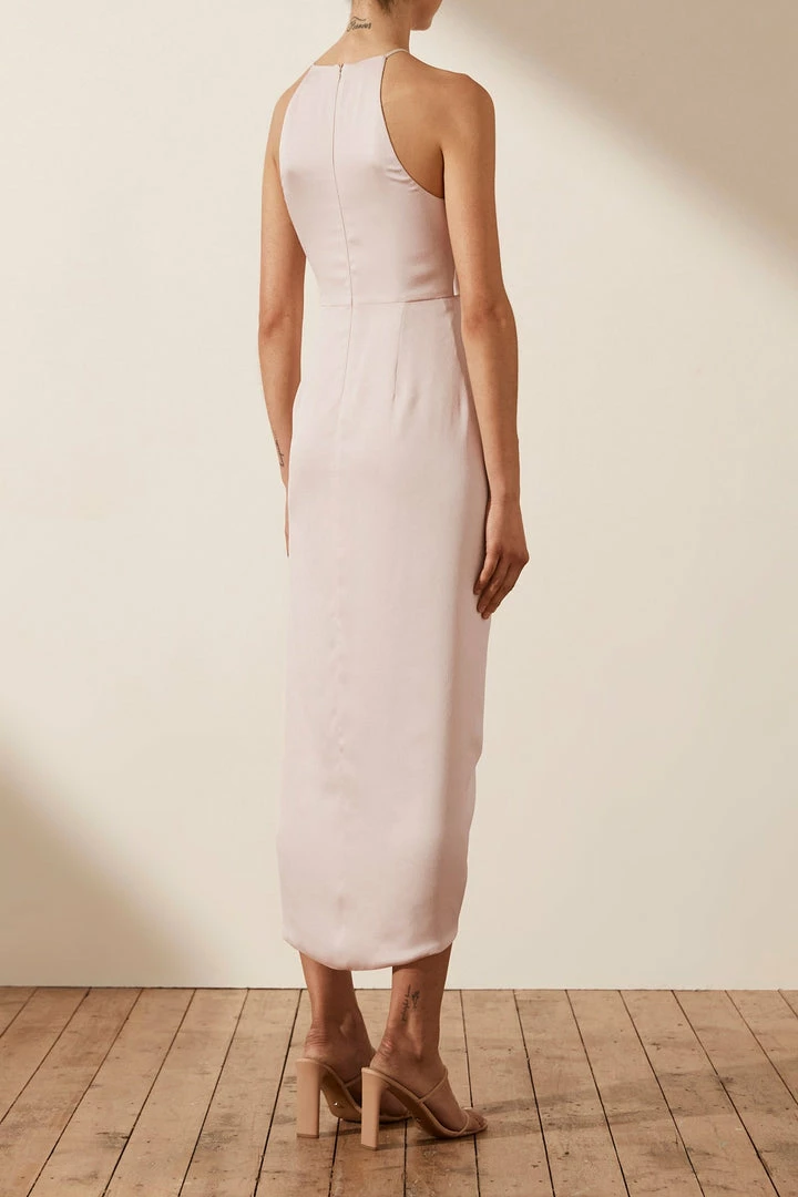 Shona Joy LUXE TIE FRONT SLEEVELESS MIDI DRESS - PORCELAIN