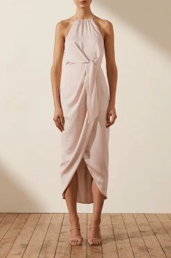 Shona Joy LUXE TIE FRONT SLEEVELESS MIDI DRESS - PORCELAIN