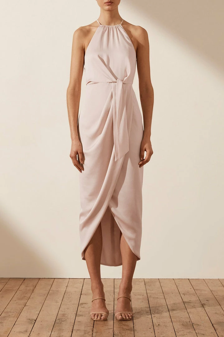 Shona Joy LUXE TIE FRONT SLEEVELESS MIDI DRESS - PORCELAIN
