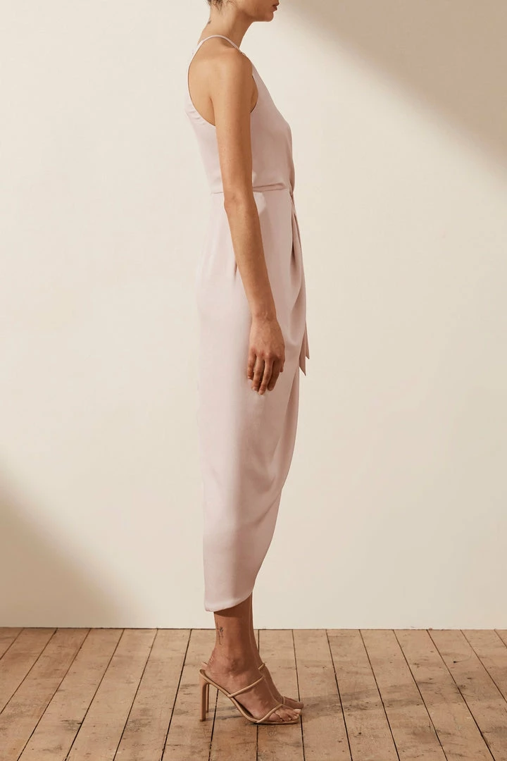 Shona Joy LUXE TIE FRONT SLEEVELESS MIDI DRESS - PORCELAIN