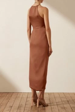 Shona Joy LUXE TIE FRONT SLEEVELESS MIDI DRESS - MOCHA