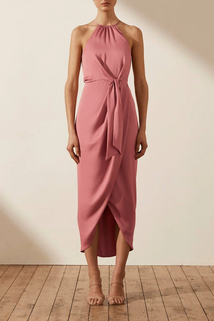 Shona Joy DRESSES LUXE TIE FRONT SLEEVELESS MIDI DRESS - ROSE