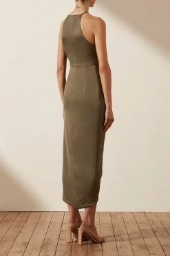 Shona Joy LUXE TIE FRONT SLEEVELESS MIDI DRESS - PINE