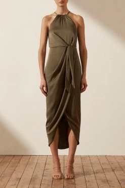 Shona Joy LUXE TIE FRONT SLEEVELESS MIDI DRESS - PINE