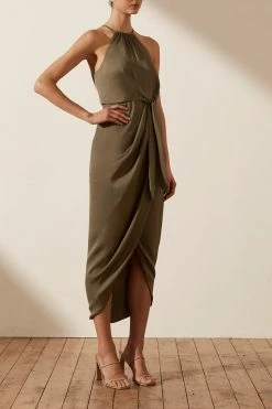 Shona Joy LUXE TIE FRONT SLEEVELESS MIDI DRESS - PINE