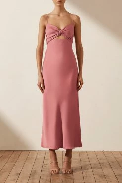 Shona Joy LUXE TWIST FRONT SLEEVELESS MIDI DRESS - ROSE