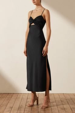 Shona Joy LUXE TWIST FRONT SLEEVELESS MIDI DRESS - ONYX