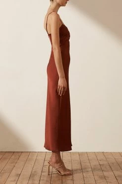 Shona Joy LUXE TWIST FRONT SLEEVELESS MIDI DRESS - SANGRIA DRESSES