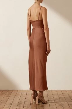 Shona Joy LUXE TWIST FRONT SLEEVELESS MIDI DRESS - MOCHA