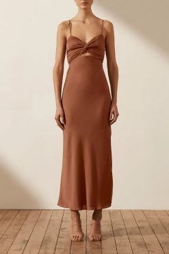 Shona Joy LUXE TWIST FRONT SLEEVELESS MIDI DRESS - MOCHA