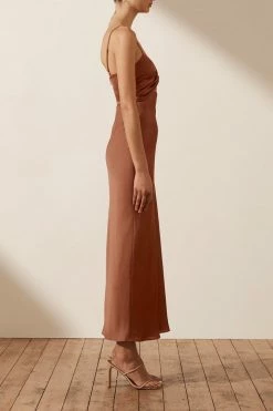 Shona Joy LUXE TWIST FRONT SLEEVELESS MIDI DRESS - MOCHA