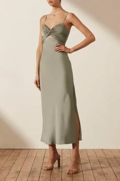 Shona Joy LUXE TWIST FRONT SLEEVELESS MIDI DRESS - EUCALYPTUS DRESSES