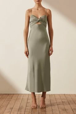 Shona Joy LUXE TWIST FRONT SLEEVELESS MIDI DRESS - EUCALYPTUS DRESSES