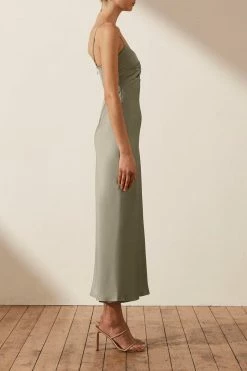 Shona Joy LUXE TWIST FRONT SLEEVELESS MIDI DRESS - EUCALYPTUS DRESSES