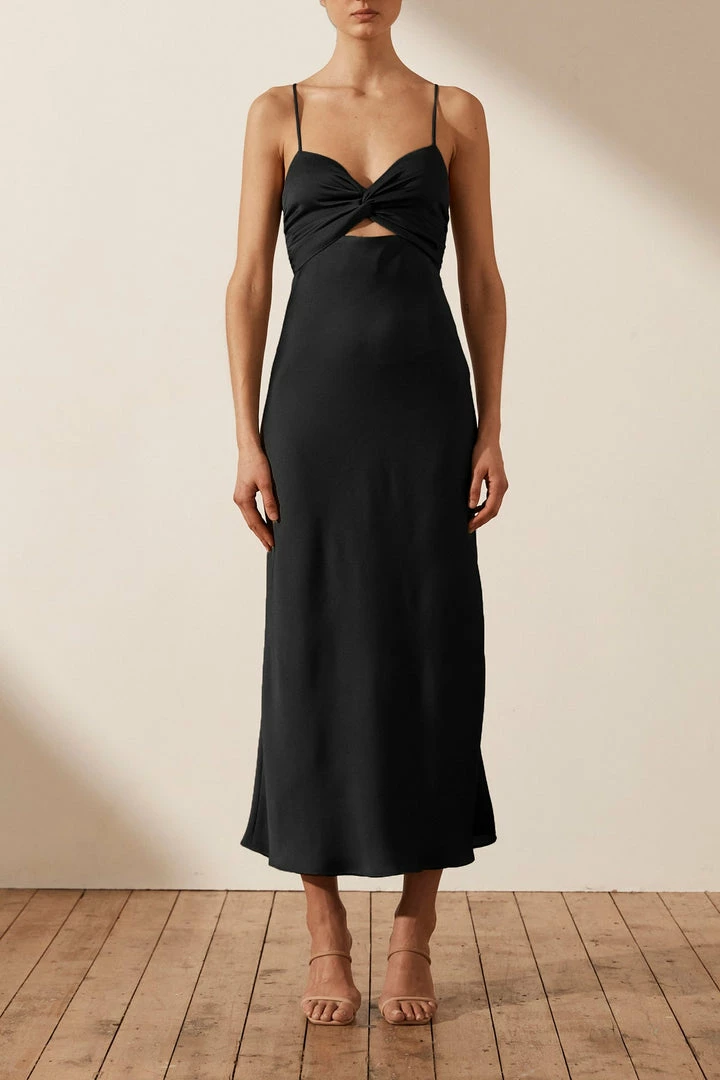 Shona Joy LUXE TWIST FRONT SLEEVELESS MIDI DRESS - ONYX