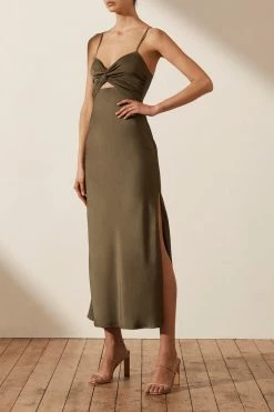 Shona Joy LUXE TWIST FRONT SLEEVELESS MIDI DRESS - PINE