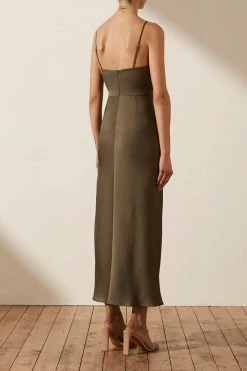 Shona Joy LUXE TWIST FRONT SLEEVELESS MIDI DRESS - PINE