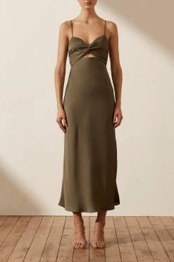Shona Joy LUXE TWIST FRONT SLEEVELESS MIDI DRESS - PINE