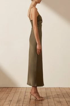 Shona Joy LUXE TWIST FRONT SLEEVELESS MIDI DRESS - PINE