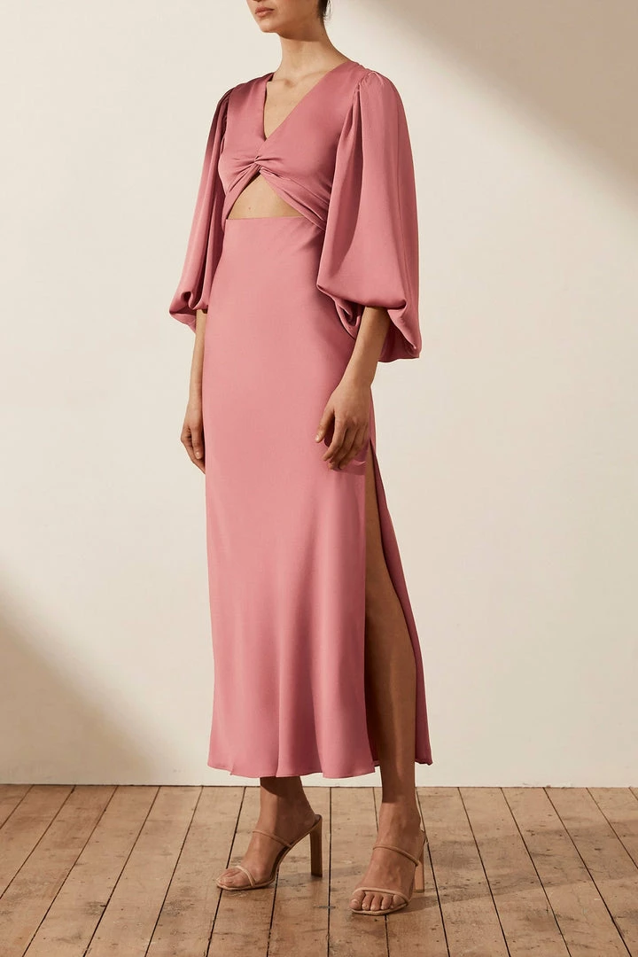 Shona Joy DRESSES LUXE TWIST FRONT BALLOON SLEEVE MIDI DRESS - ROSE