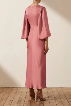 Shona Joy DRESSES LUXE TWIST FRONT BALLOON SLEEVE MIDI DRESS - ROSE