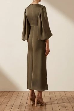 Shona Joy DRESSES LUXE TWIST FRONT BALLOON SLEEVE MIDI DRESS - PINE