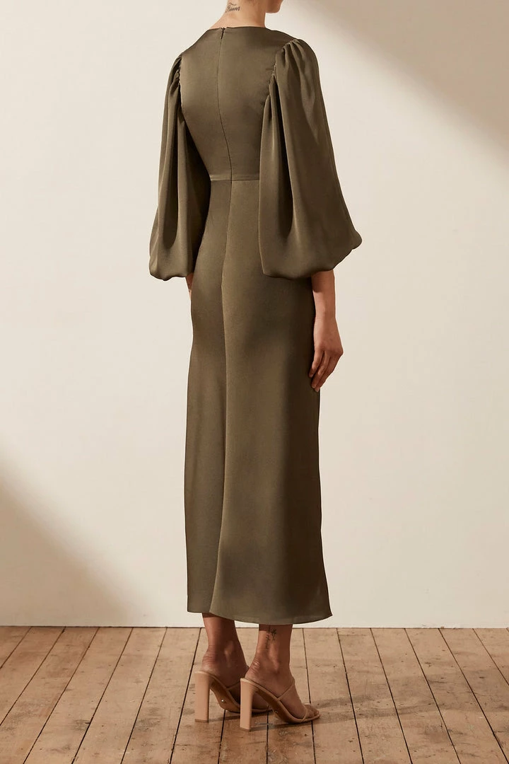 Shona Joy DRESSES LUXE TWIST FRONT BALLOON SLEEVE MIDI DRESS - PINE