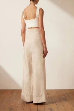 Shona Joy SHORTS & PANTS LUNA LINEN ASYMMETRIC WIDE LEG PANT - NATURAL