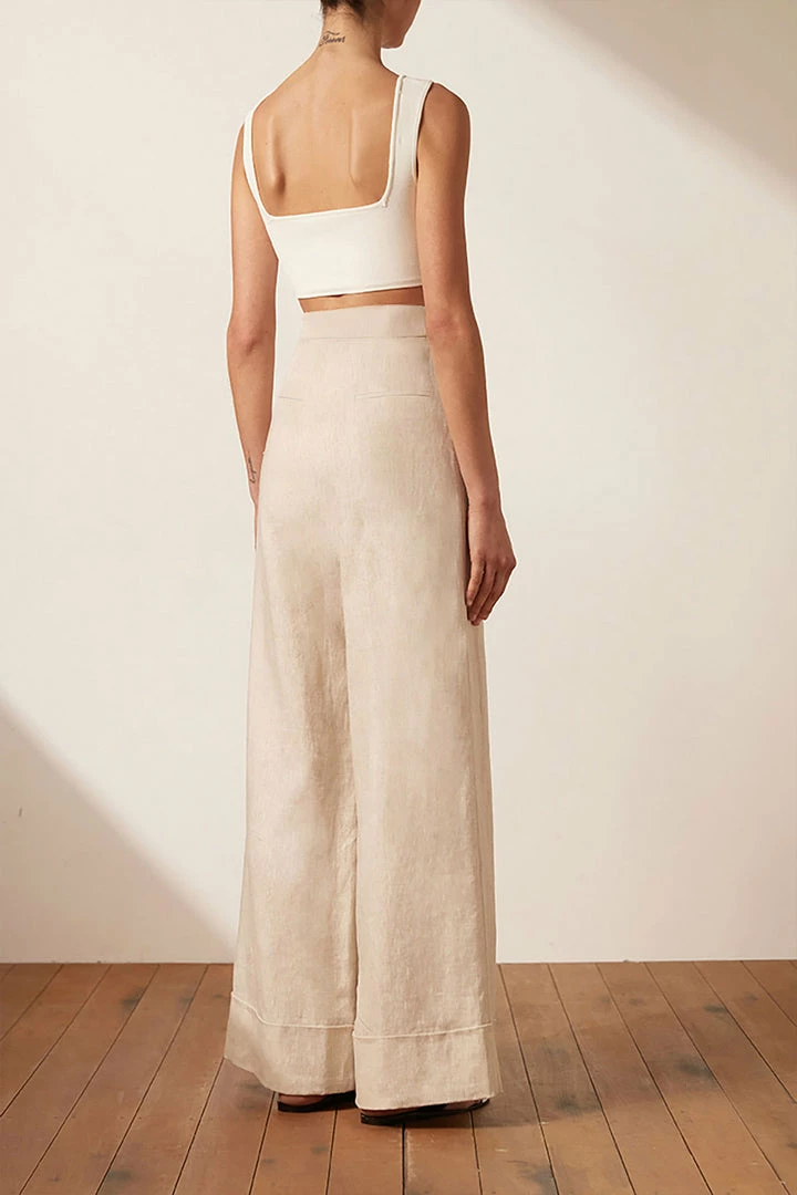 Shona Joy SHORTS & PANTS LUNA LINEN ASYMMETRIC WIDE LEG PANT - NATURAL