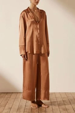 Shona Joy LA LUNE LOUNGE LONG SLEEVE SHIRT SET- COPPER Wedding