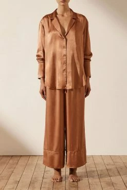 Shona Joy LA LUNE LOUNGE LONG SLEEVE SHIRT SET- COPPER Wedding