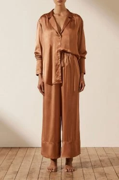 Shona Joy LA LUNE LOUNGE LONG SLEEVE SHIRT SET- COPPER Wedding