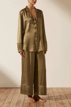Shona Joy LA LUNE LOUNGE LONG SLEEVE SHIRT SET- WARM OLIVE Wedding