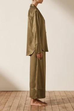 Shona Joy LA LUNE LOUNGE LONG SLEEVE SHIRT SET- WARM OLIVE Wedding