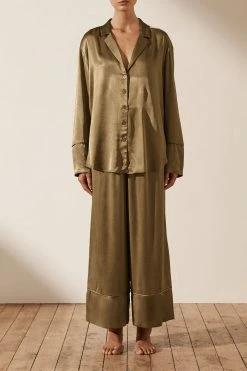 Shona Joy LA LUNE LOUNGE LONG SLEEVE SHIRT SET- WARM OLIVE Wedding