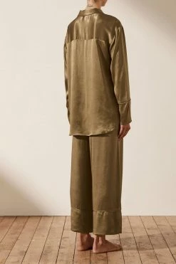 Shona Joy LA LUNE LOUNGE LONG SLEEVE SHIRT SET- WARM OLIVE Wedding