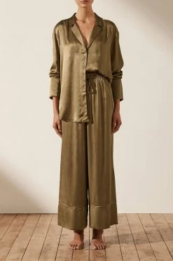 Shona Joy LA LUNE LOUNGE LONG SLEEVE SHIRT SET- WARM OLIVE Wedding