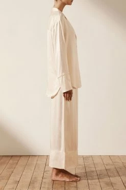 Shona Joy LA LUNE LOUNGE LONG SLEEVE SHIRT SET- CREAM Wedding