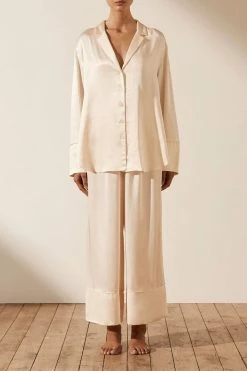 Shona Joy LA LUNE LOUNGE LONG SLEEVE SHIRT SET- CREAM Wedding