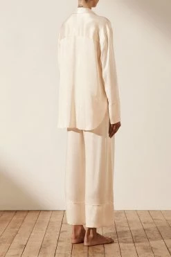 Shona Joy LA LUNE LOUNGE LONG SLEEVE SHIRT SET- CREAM Wedding