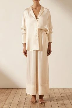 Shona Joy LA LUNE LOUNGE LONG SLEEVE SHIRT SET- CREAM Wedding