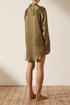 Shona Joy LA LUNE LOUNGE SHIRT DRESS - WARM OLIVE DRESSES