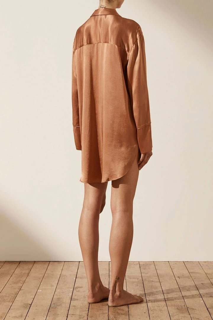 Shona Joy LA LUNE LOUNGE SHIRT DRESS - COPPER DRESSES